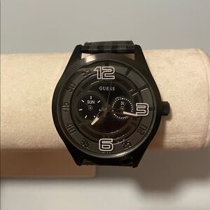 Guess Black Dial Day Date Watch Water Resistant Stainless Steel